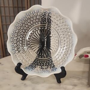 Vintage | Anchor Hocking Ruffled Moonstone Opalescent Hobnail Bowl 8"